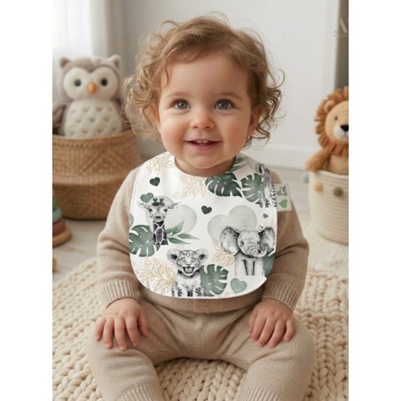 Panneau Bavoir Bébé Savane Dusty Green – pour Bavoir Bébé 3 à 12 mois – Tissu coton Oeko-Tex® a réaliser soi-même