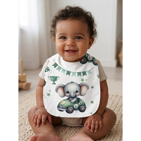Panneau Bavoir Bébé Voiture De Course Elephant – pour Bavoir Bébé 3 à 12 mois – Tissu coton Oeko-Tex® a réaliser soi-même