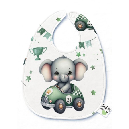 Panneau Bavoir Bébé Voiture De Course Elephant – pour Bavoir Bébé 3 à 12 mois – Tissu coton Oeko-Tex® a réaliser soi-même