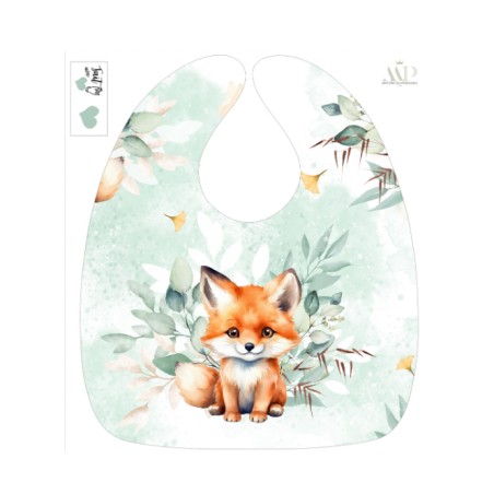 Panneau Bavoir Bébé Petit Renard Vert D'eau – pour Bavoir Bébé 3 à 12 mois – Tissu coton Oeko-Tex® a réaliser soi-même