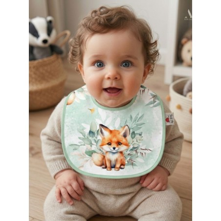 Panneau Bavoir Bébé Petit Renard Vert D'eau – pour Bavoir Bébé 3 à 12 mois – Tissu coton Oeko-Tex® a réaliser soi-même