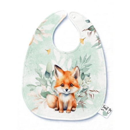 Panneau Bavoir Bébé Petit Renard Vert D'eau – pour Bavoir Bébé 3 à 12 mois – Tissu coton Oeko-Tex® a réaliser soi-même