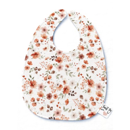 Panneau Bavoir Fleurs Terracotta – pour Bavoir Bébé 3 à 12 mois – Tissu coton Oeko-Tex® a réaliser soi-même