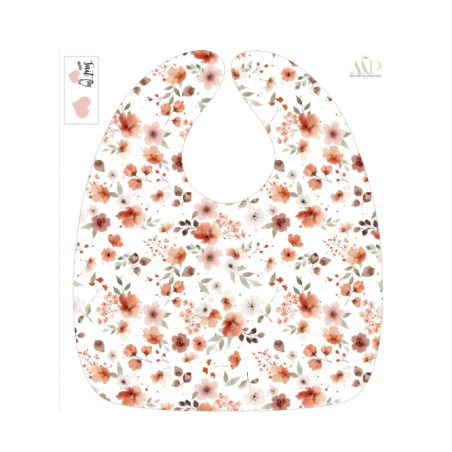 Panneau Bavoir Fleurs Terracotta – pour Bavoir Bébé 3 à 12 mois – Tissu coton Oeko-Tex® a réaliser soi-même