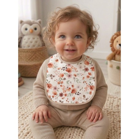 Panneau Bavoir Fleurs Terracotta – pour Bavoir Bébé 3 à 12 mois – Tissu coton Oeko-Tex® a réaliser soi-même