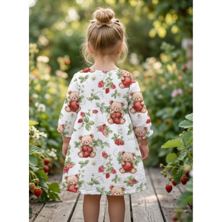Tissu coton “Ourson A La Fraise” – Motif ours et fraises – Certifié Oeko-Tex®