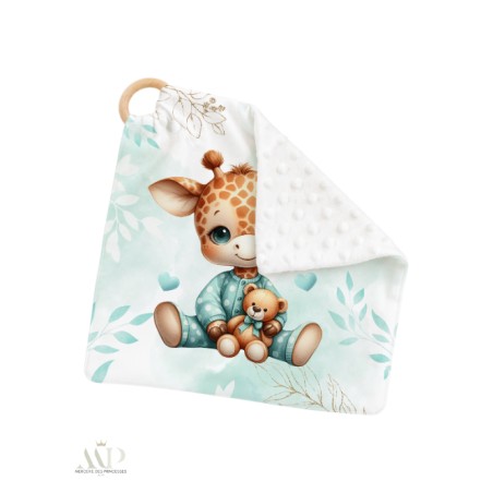 Carré Doudou à Coudre Bébé Girafe Vert D'eau – Panneau Couture Doudou Enfant, Tissu Oeko-Tex