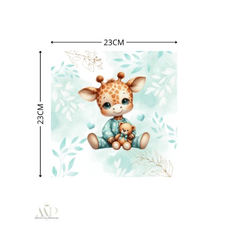 Carré Doudou à Coudre Bébé Girafe Vert D'eau – Panneau Couture Doudou Enfant, Tissu Oeko-Tex
