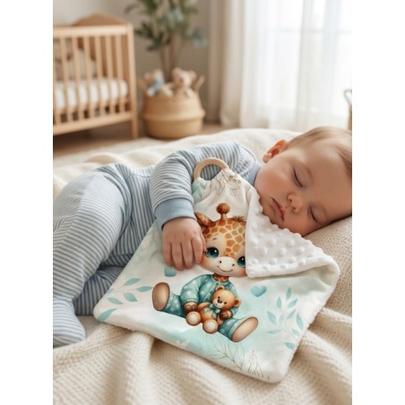Carré Doudou à Coudre Bébé Girafe Vert D'eau – Panneau Couture Doudou Enfant, Tissu Oeko-Tex