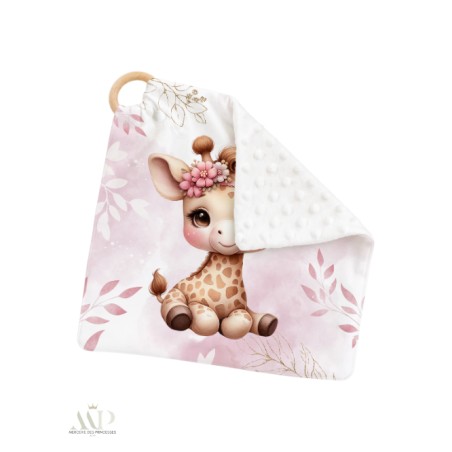 Carré Doudou à Coudre Bébé Girafe Vieux Rose – Panneau Couture Doudou Enfant, Tissu Oeko-Tex