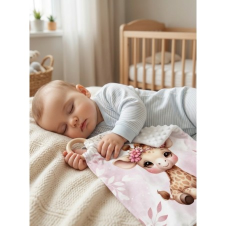 Carré Doudou à Coudre Bébé Girafe Vieux Rose – Panneau Couture Doudou Enfant, Tissu Oeko-Tex