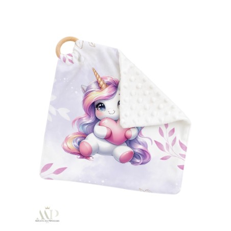 Carré Doudou à Coudre Bébé Licorne Parme – Panneau Couture Doudou Enfant, Tissu Oeko-Tex