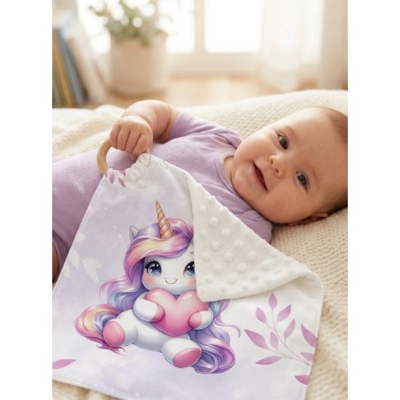 Carré Doudou à Coudre Bébé Licorne Parme – Panneau Couture Doudou Enfant, Tissu Oeko-Tex