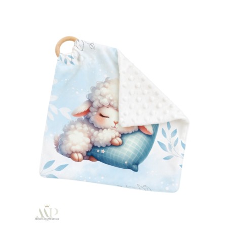 Carré Doudou à Coudre Bébé Mouton Bleu – Panneau Couture Doudou Enfant, Tissu Oeko-Tex