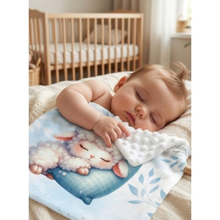 Carré Doudou à Coudre Bébé Mouton Bleu – Panneau Couture Doudou Enfant, Tissu Oeko-Tex