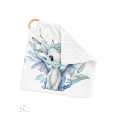Carré Doudou à Coudre Dragon Bleu & Vert – Panneau Couture Doudou Enfant, Tissu Oeko-Tex