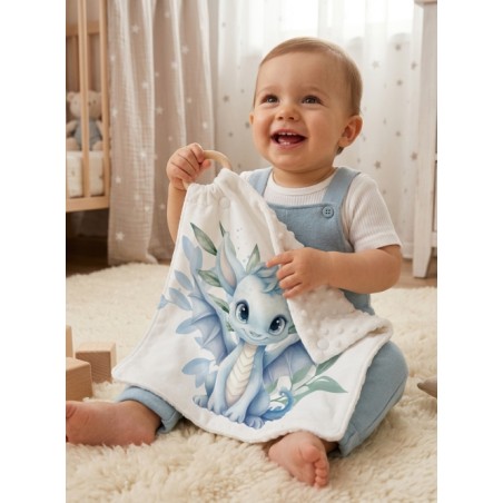 Carré Doudou à Coudre Dragon Bleu & Vert – Panneau Couture Doudou Enfant, Tissu Oeko-Tex