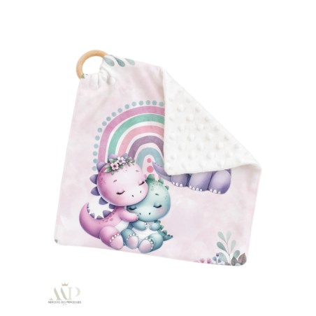 Carré Doudou à Coudre Dinosaure Rose – Panneau Couture Doudou Enfant, Tissu Oeko-Tex