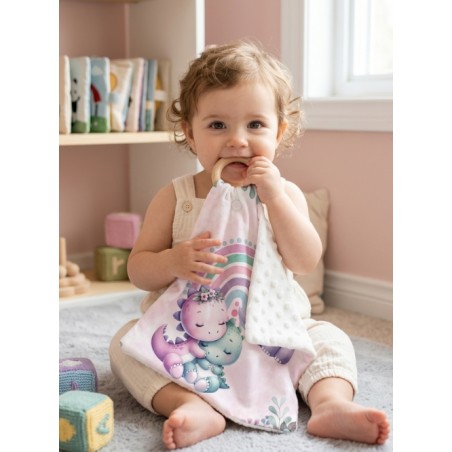 Carré Doudou à Coudre Dinosaure Rose – Panneau Couture Doudou Enfant, Tissu Oeko-Tex