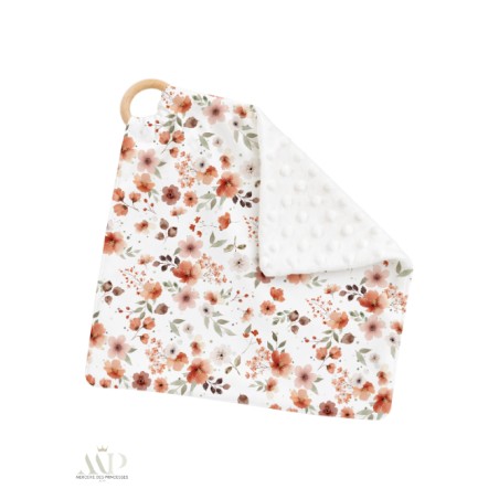 Carré Doudou à Coudre Fleurs Terracotta – Panneau Couture Doudou Enfant, Tissu Oeko-Tex
