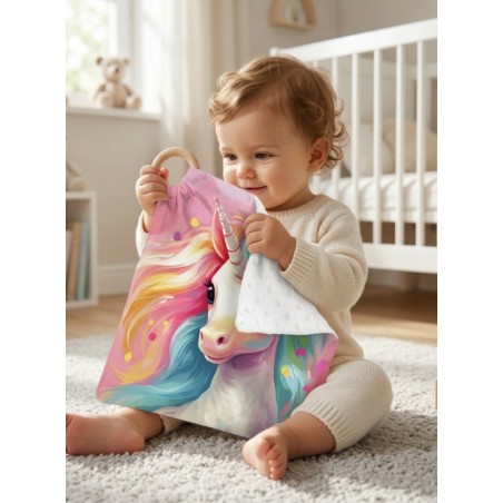 Carré Doudou à Coudre Licorne– Panneau Couture Doudou Enfant, Tissu Oeko-Tex