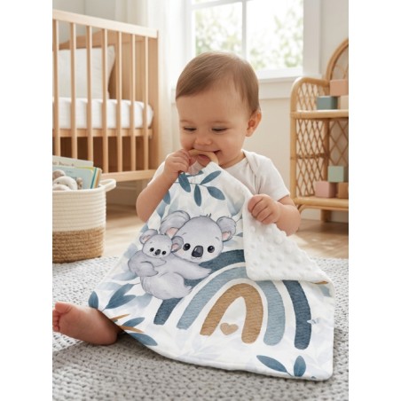 Carré Doudou à Coudre Koala Bleu – Panneau Couture Doudou Enfant, Tissu Oeko-Tex