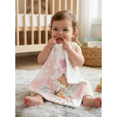 Carré Doudou à Coudre Lovely Fox Rose – Panneau Couture Doudou Enfant, Tissu Oeko-Tex