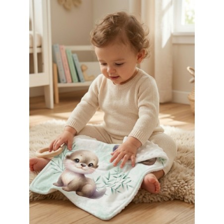 Carré Doudou à Coudre Loutre Verte – Panneau Couture Doudou Enfant, Tissu Oeko-Tex