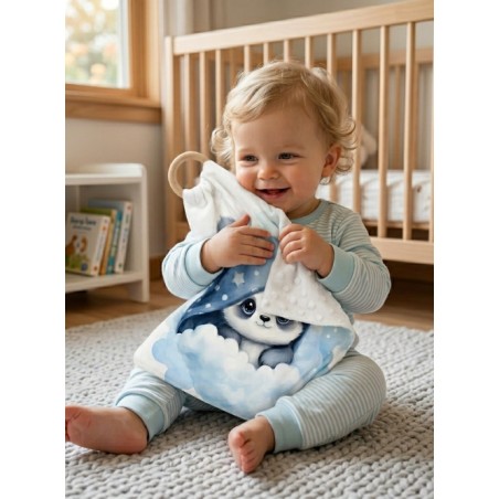 Carré Doudou à Coudre Panda Dans Les Nuages – Panneau Couture Doudou Enfant, Tissu Oeko-Tex