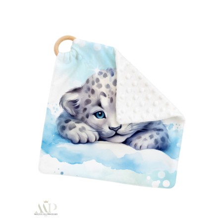 Carré Doudou à Coudre Panthère Des Neiges – Panneau Couture Doudou Enfant, Tissu Oeko-Tex