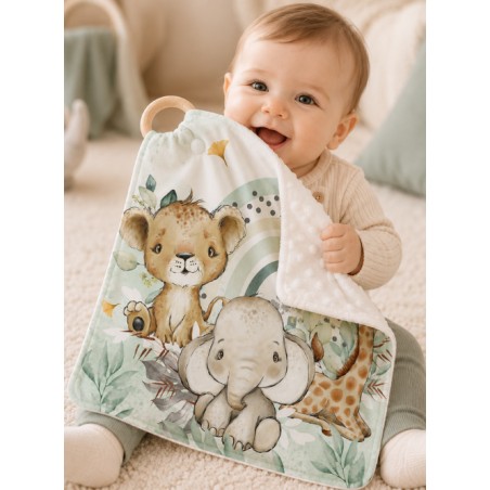Carré Doudou à Coudre Safari Babies Vert – Panneau Couture Doudou Enfant, Tissu Oeko-Tex