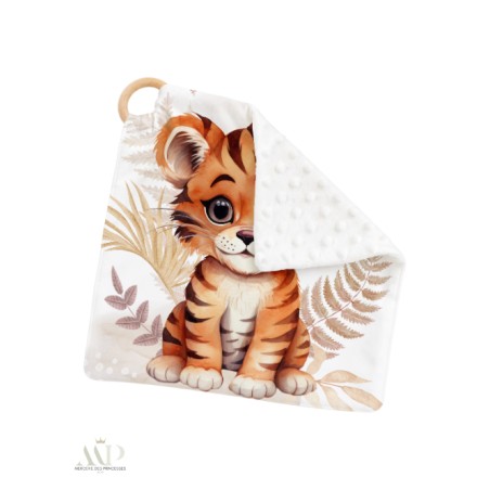 Carré Doudou à Coudre Tigre Boho Beige – Panneau Couture Doudou Enfant, Tissu Oeko-Tex