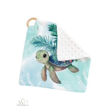 Carré Doudou à Coudre Tortue Verte – Panneau Couture Doudou Enfant, Tissu Oeko-Tex