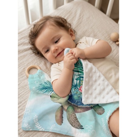 Carré Doudou à Coudre Tortue Verte – Panneau Couture Doudou Enfant, Tissu Oeko-Tex
