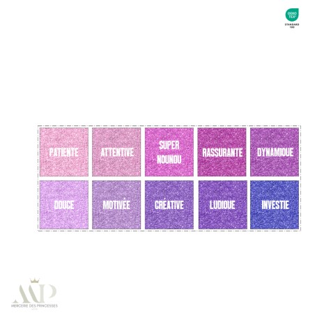 Panneau 10 Lingettes Lavables Spécial Nounou – Messages Positifs Impression Pailleté – DIY Couture