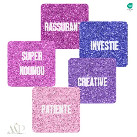 Panneau 10 Lingettes Lavables Spécial Nounou – Messages Positifs Impression Pailleté – DIY Couture