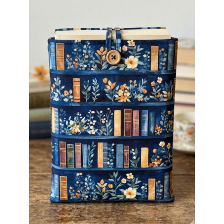 Tissu coton imprimé Livres & Fleurs Bleu - Certifié Oeko-Tex®