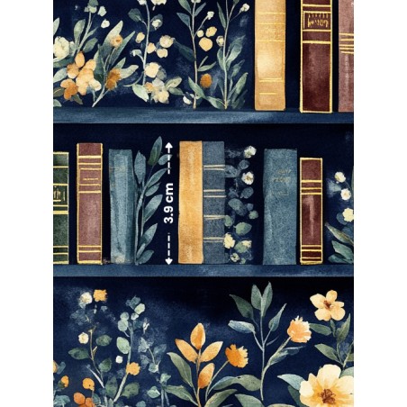Tissu coton imprimé Livres & Fleurs Bleu - Certifié Oeko-Tex®