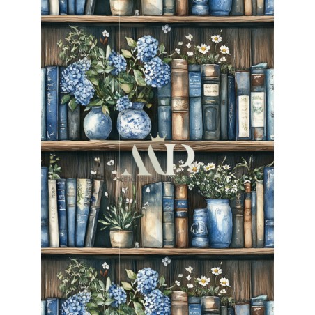 Tissu coton imprimé Livres & Fleurs Hortensia - Certifié Oeko-Tex®