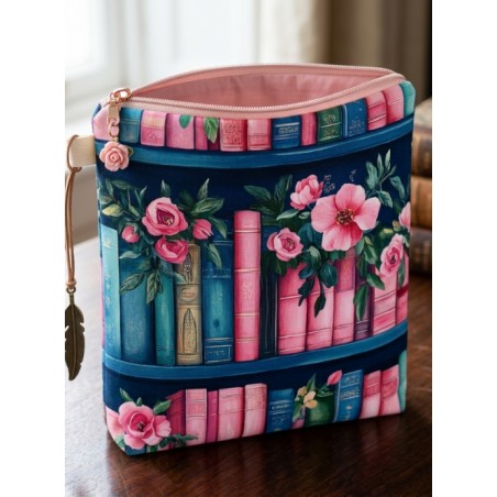 Tissu coton imprimé Livres & Fleurs Rose - Certifié Oeko-Tex®