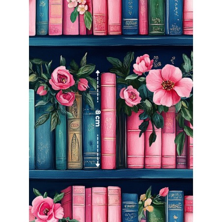 Tissu coton imprimé Livres & Fleurs Rose - Certifié Oeko-Tex®