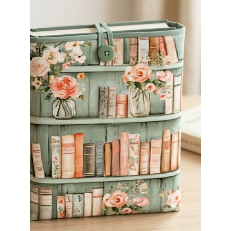 Tissu coton imprimé Livres & Fleurs Sauge - Certifié Oeko-Tex®