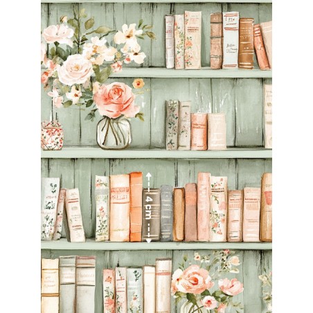 Tissu coton imprimé Livres & Fleurs Sauge - Certifié Oeko-Tex®