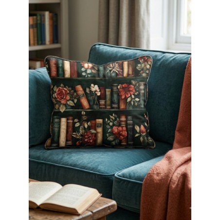 Tissu coton imprimé Livres & Fleurs Terracotta - Certifié Oeko-Tex®