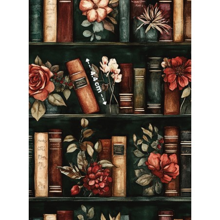 Tissu coton imprimé Livres & Fleurs Terracotta - Certifié Oeko-Tex®