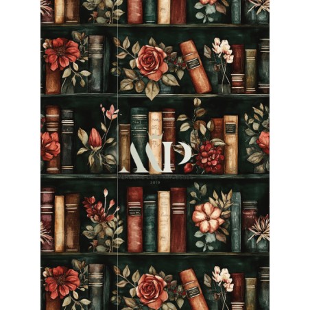 Tissu coton imprimé Livres & Fleurs Terracotta - Certifié Oeko-Tex®