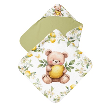 Coupon cape de bain Ourson Citronné + 8 lingettes lavables – Oeko-Tex – kit couture facile, cadeau naissance