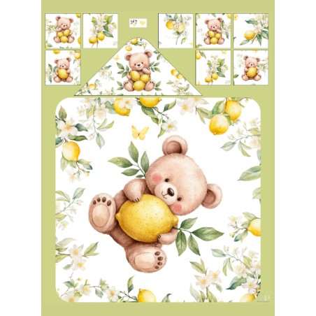 Coupon cape de bain Ourson Citronné + 8 lingettes lavables – Oeko-Tex – kit couture facile, cadeau naissance