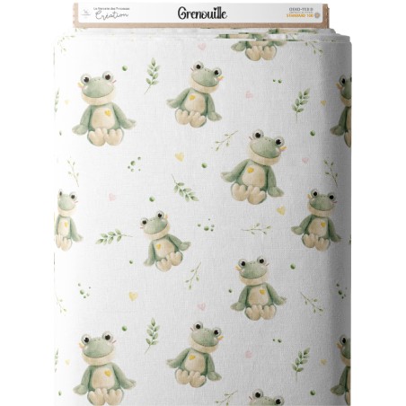 Tissu coton “Grenouille” – Motif grenouille et feuillage – Certifié Oeko-Tex®