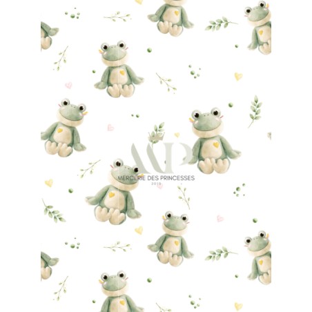 Tissu coton “Grenouille” – Motif grenouille et feuillage – Certifié Oeko-Tex®